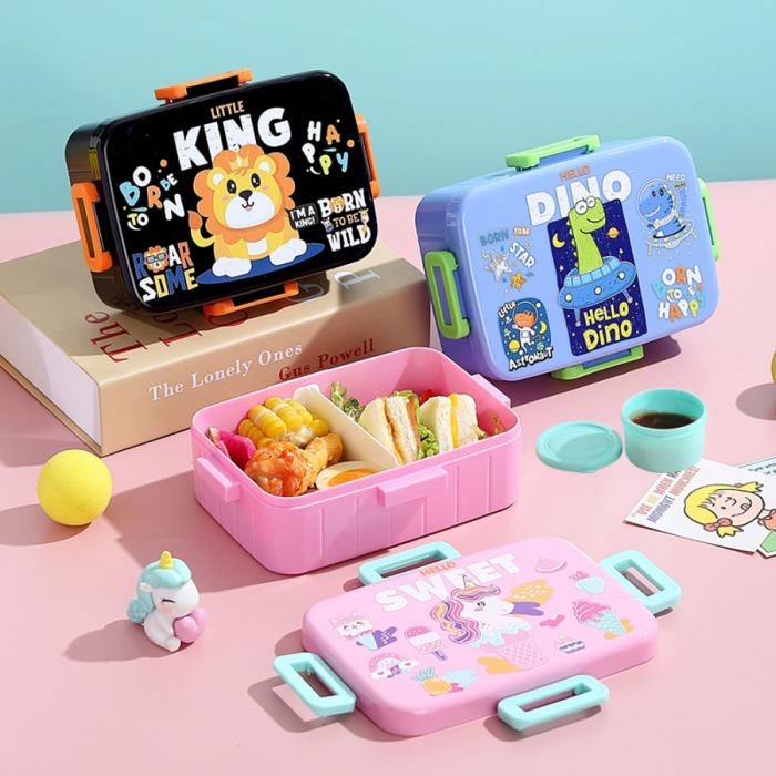 卡通方扣密封餐盒600ml+沙拉碗80ml+PP勺